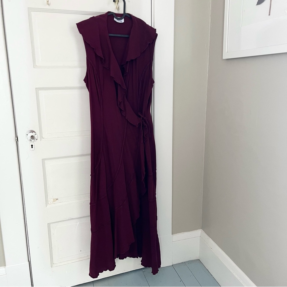 Vintage 100% Cotton Burgundy Wrap Dress / Dunes